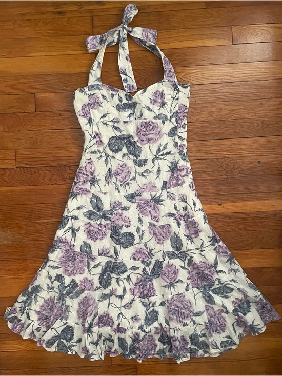 Odille Dresses & Skirts - Odille Anthropologie White and purple floral eyelet tiered midi dress size 2